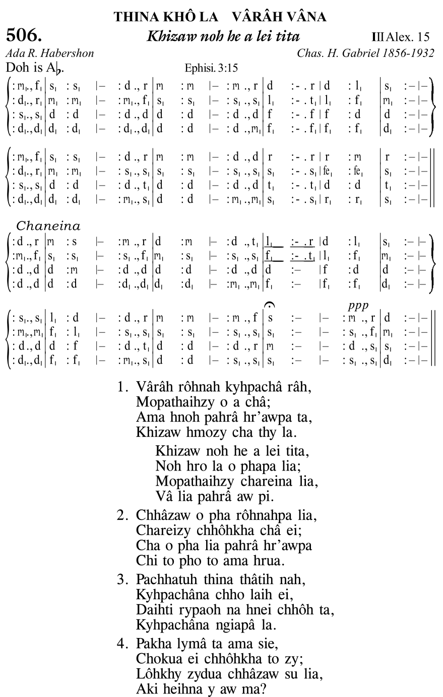 Hymn 506, “Khizaw noh he a lei tita”, Edition 11