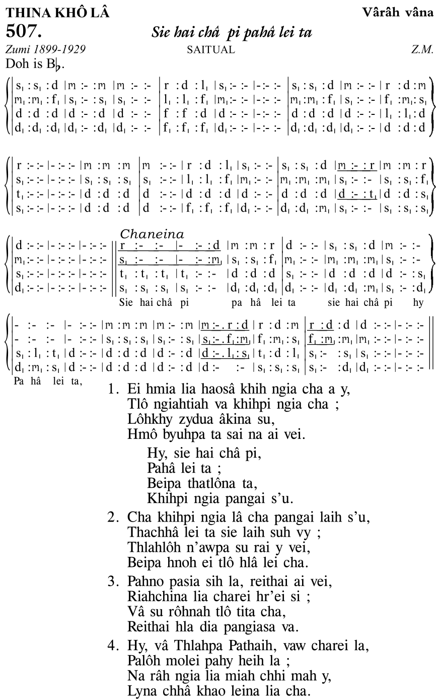 Hymn 507, “Sie hai châ pi pahâ lei ta”, Edition 11