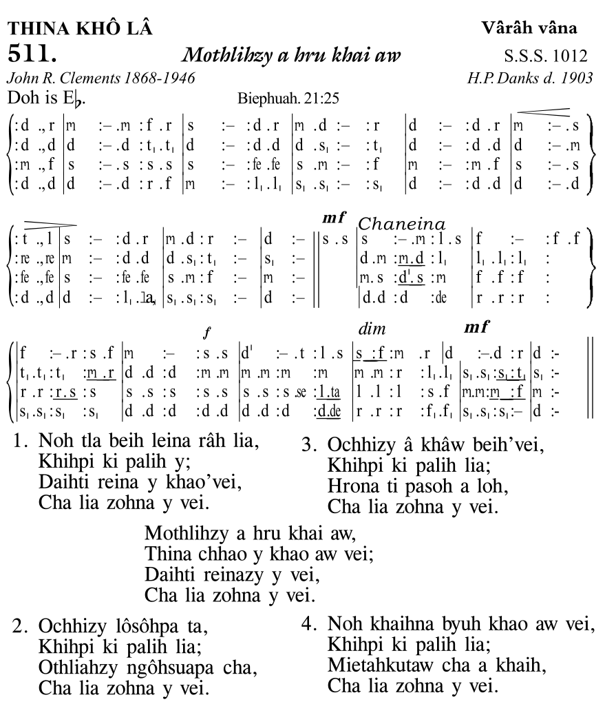 Hymn 511, “Mothlihzy a hru khai aw”, Edition 11