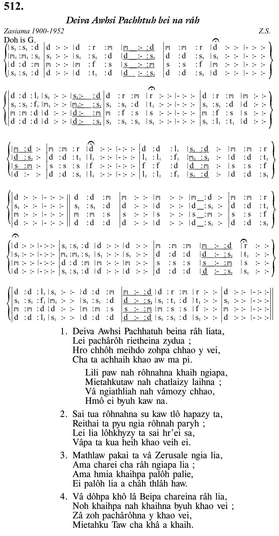 Hymn 512, “Deiva Awhsi Pachhtuh bei na râh”, Edition 11