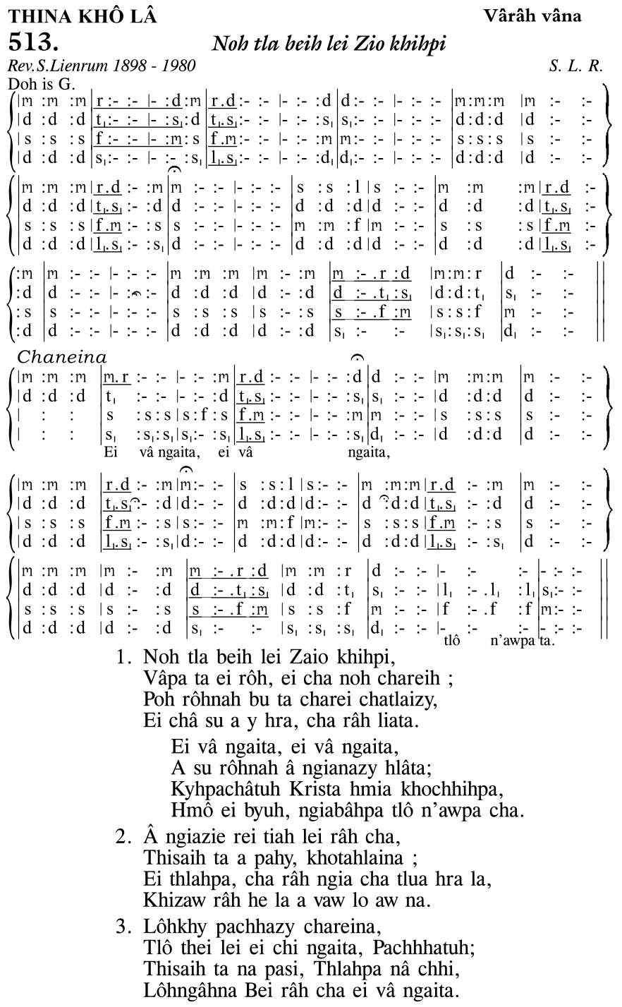 Hymn 513, “Noh tla beih lei Zio khihpi”, Edition 11