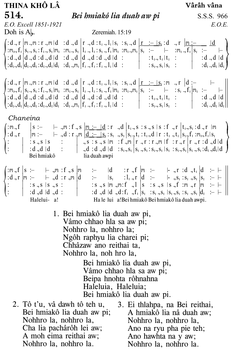 Hymn 514, “Bei hmiakô lia duah aw pi”, Edition 11
