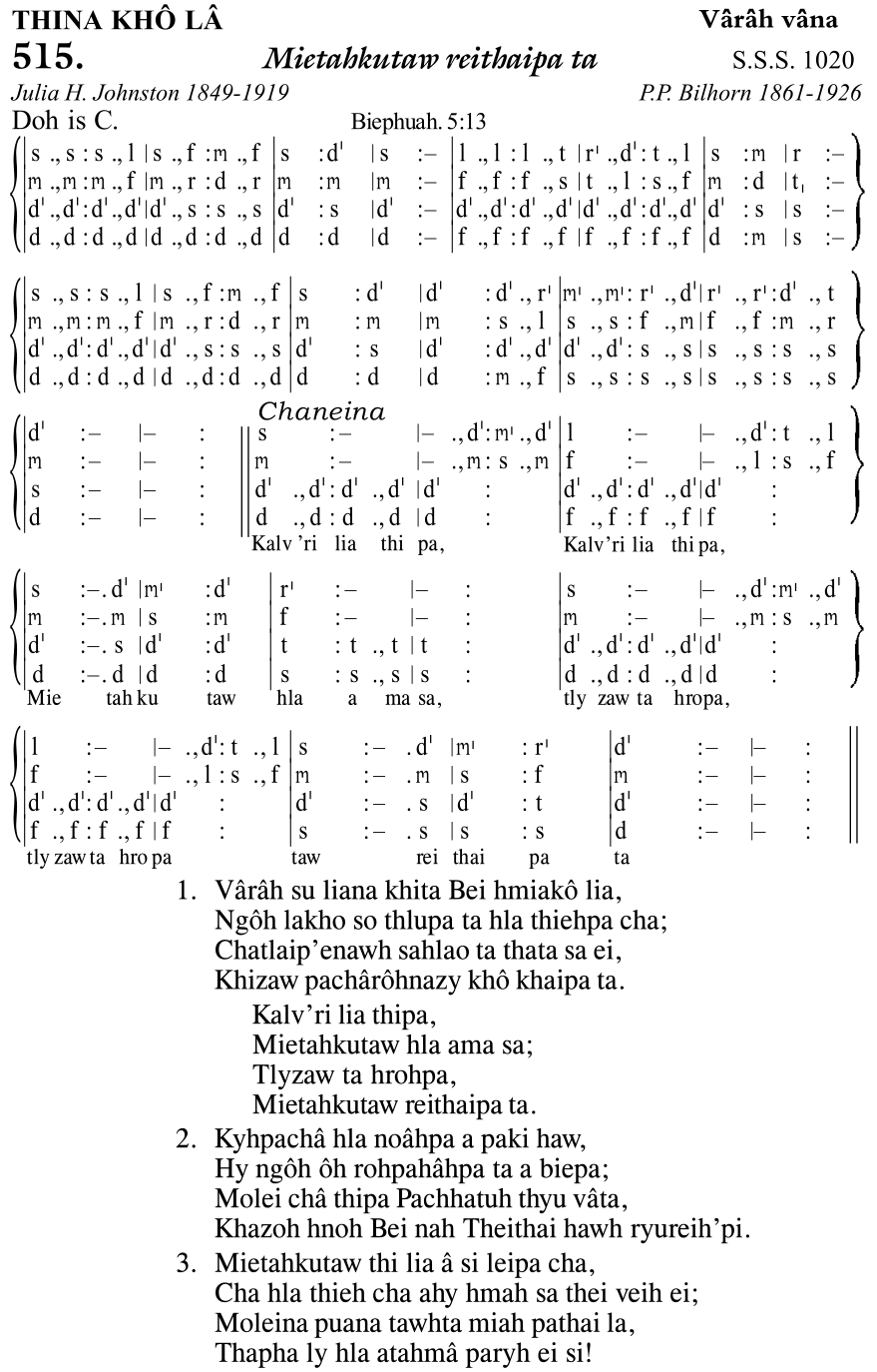 Hymn 515, “Mietahkutaw reithaipa ta”, Edition 11