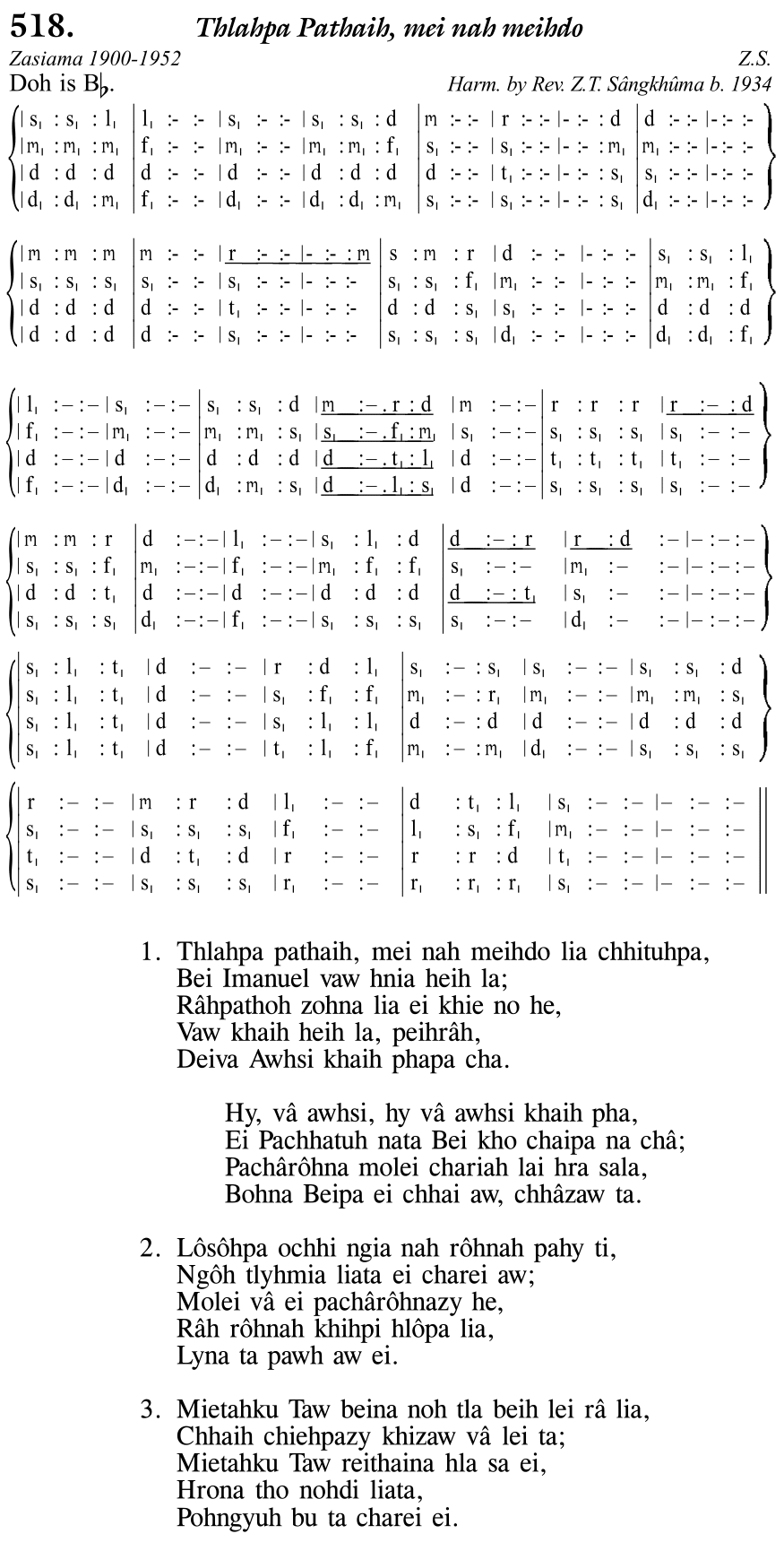 Hymn 518, “Thlahpa Pathaih, mei nah meihdo”, Edition 11
