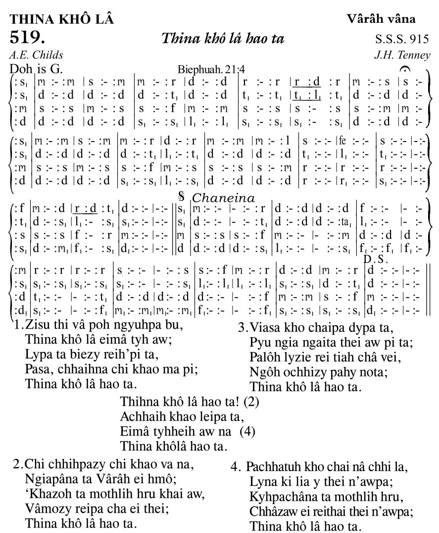 Hymn 519, “Thina khô lâ hao ta”, Edition 11