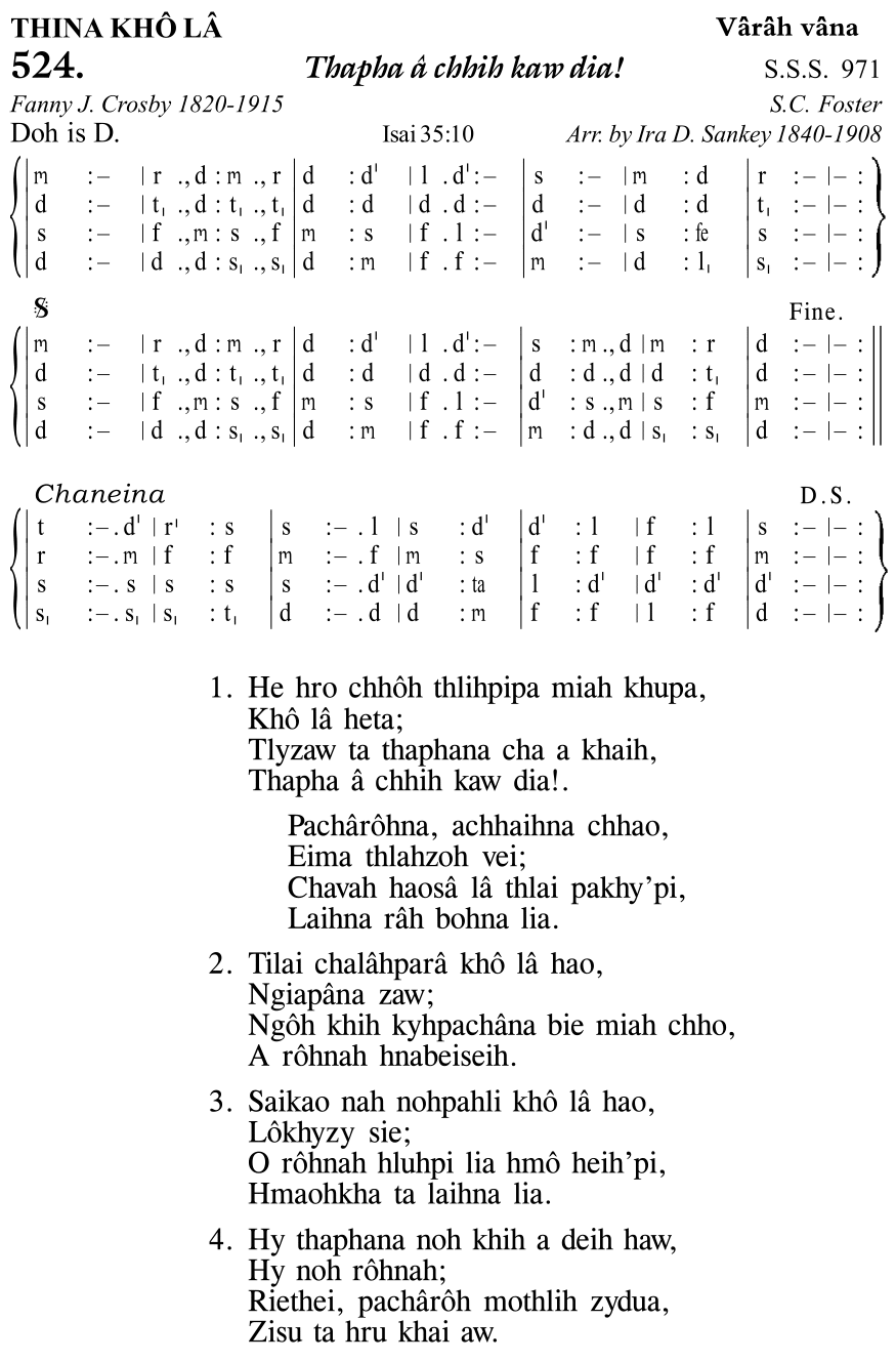 Hymn 524, “Thapha â chhih kaw dia!”, Edition 11