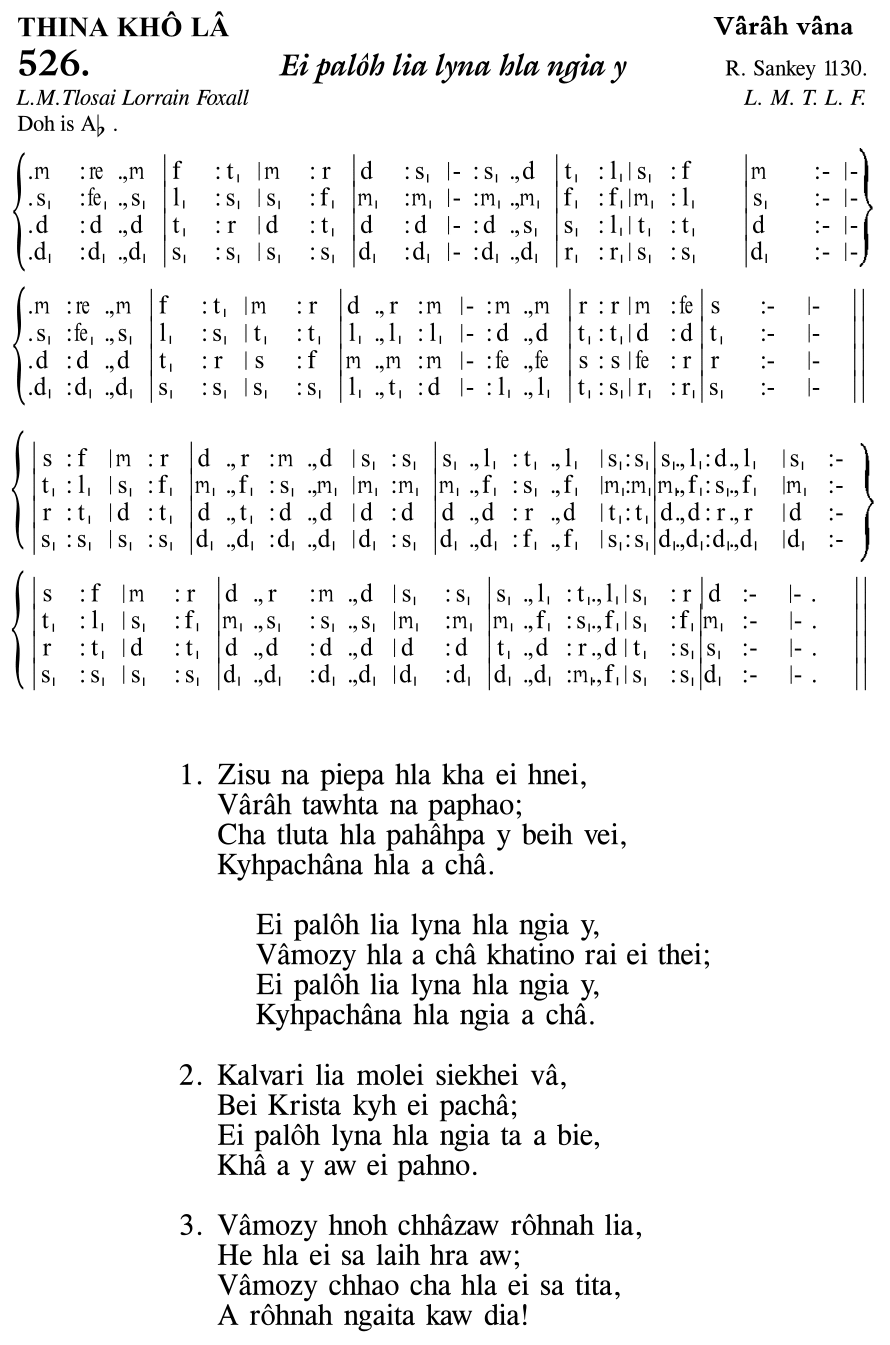 Hymn 526, “Ei palôh lia lyna hla ngia y”, Edition 11