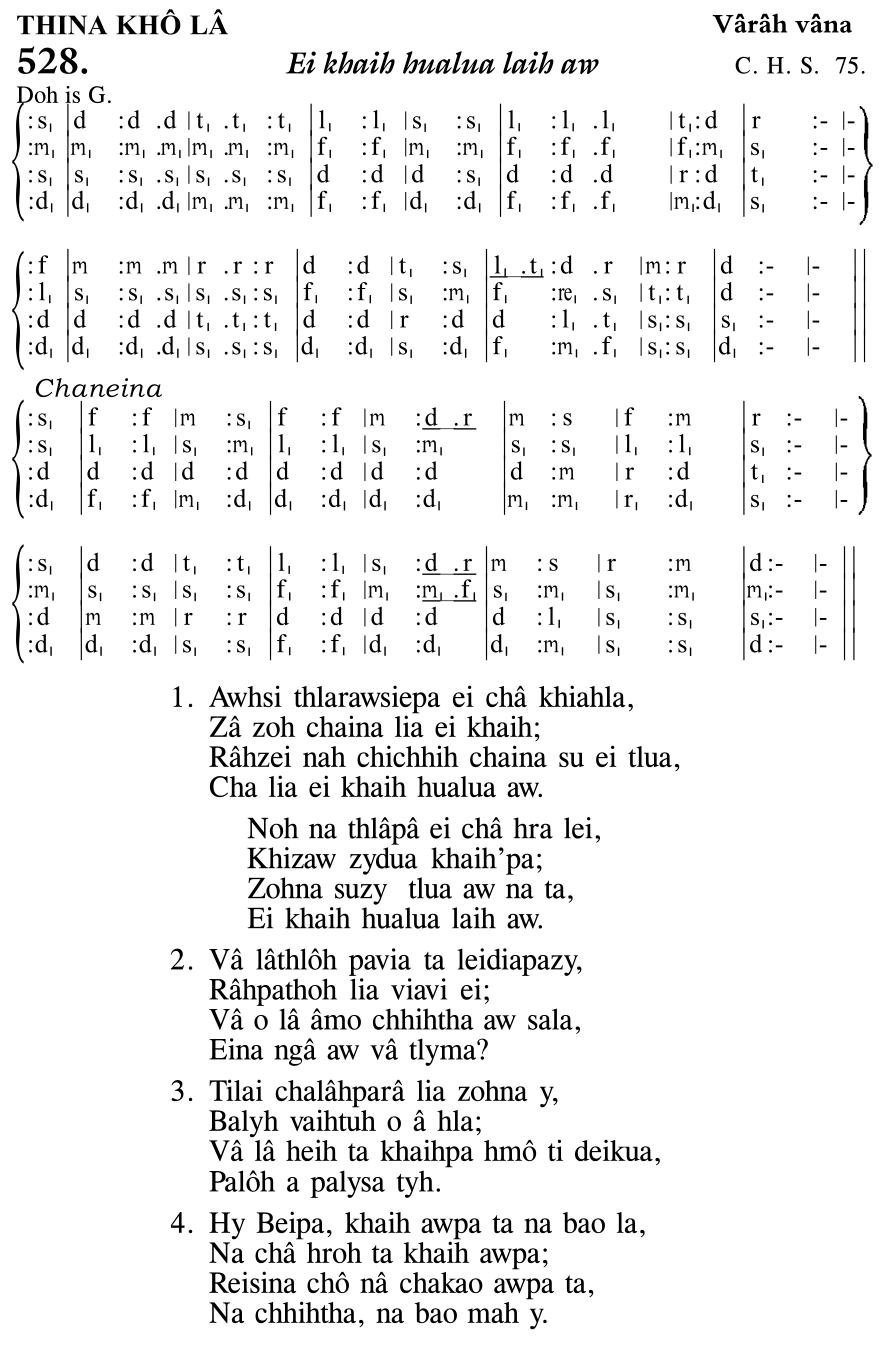 Hymn 528, “Ei khaih hualua laih aw”, Edition 11