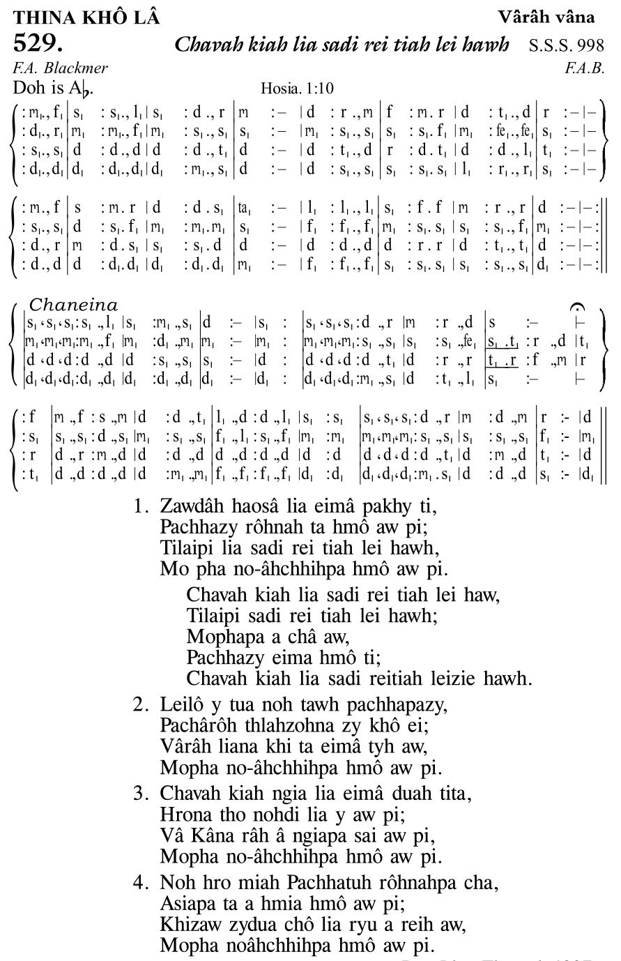 Hymn 529, “Chavah kiah lia sadi rei tiah lei hawh”, Edition 11