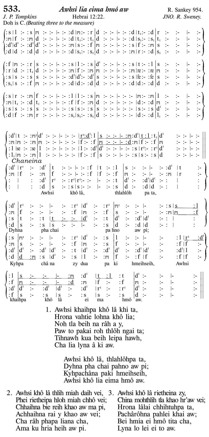 Hymn 533, “Awhsi lia eima hmô aw”, Edition 11