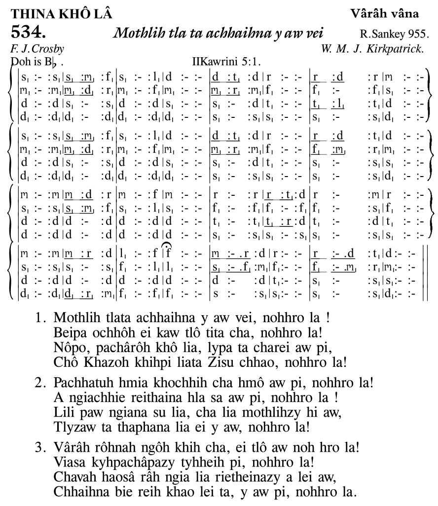 Hymn 534, “Mothlih tla ta achhaihna y aw vei”, Edition 11