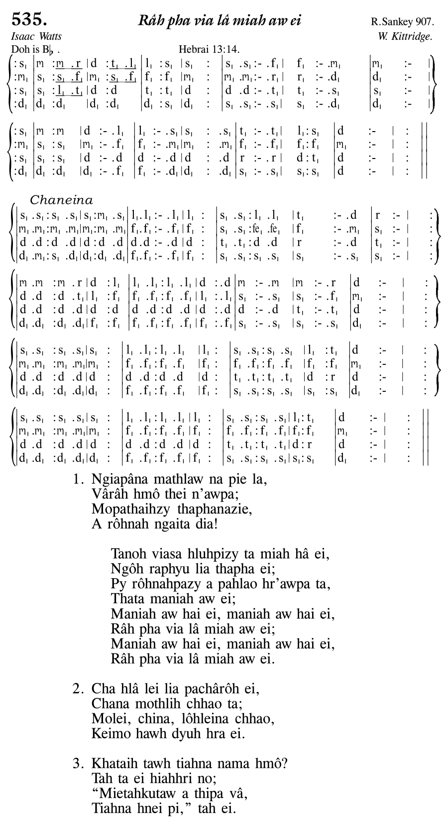 Hymn 535, “Râh pha via lâ miah aw ei”, Edition 11