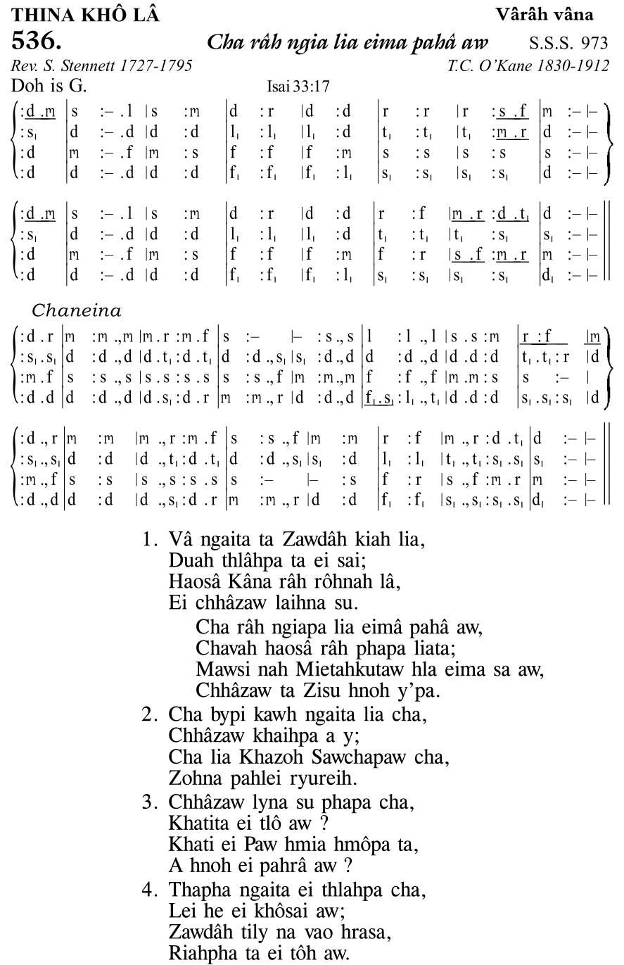Hymn 536, “Cha râh ngia lia eima pahâ aw”, Edition 11