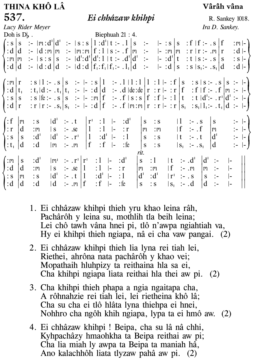 Hymn 537, “Ei chhâzaw khihpi”, Edition 11