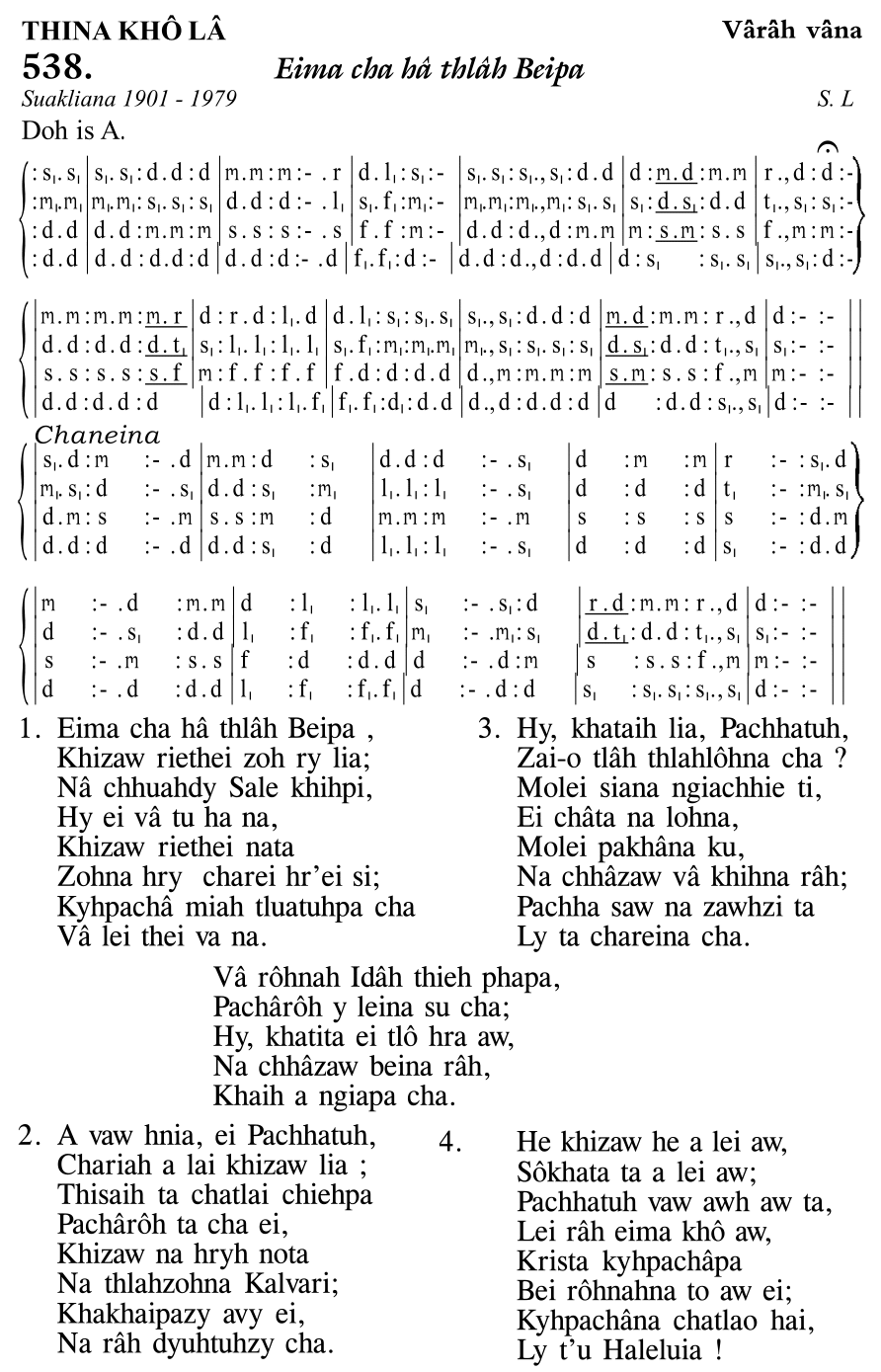 Hymn 538, “Eima cha hâ thlâh Beipa”, Edition 11