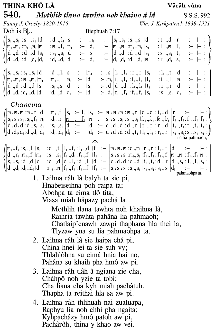 Hymn 540, “Mothlih tlana tawhta noh khaina â lâ”, Edition 11