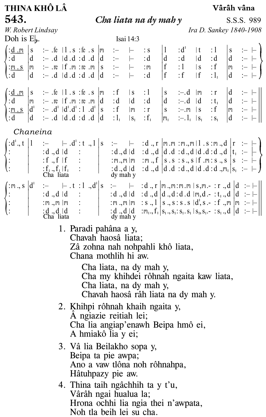 Hymn 543, “Cha liata na dy mah y”, Edition 11