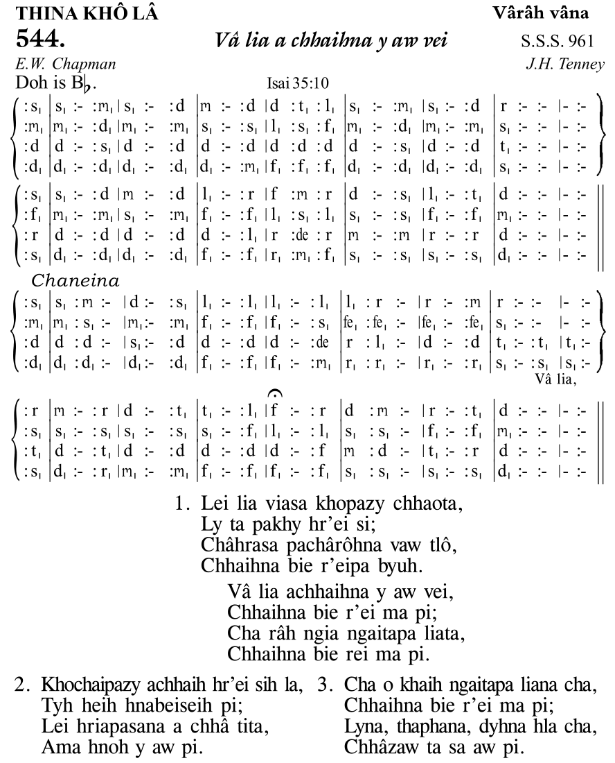 Hymn 544, “Vâ lia a chhaihna y aw vei”, Edition 11