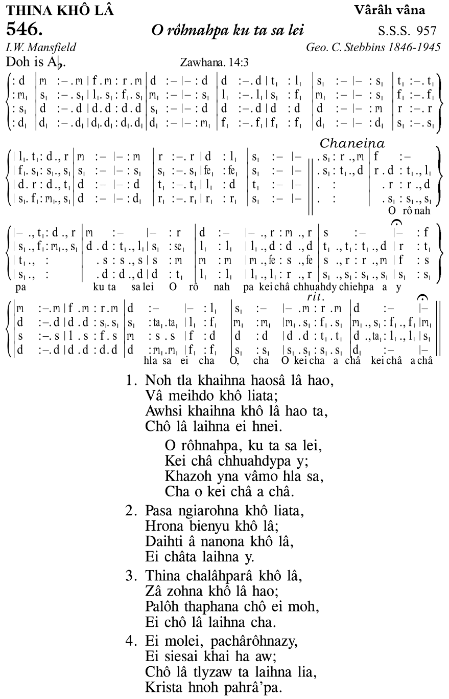 Hymn 546, “O rôhnahpa ku ta sa lei”, Edition 11