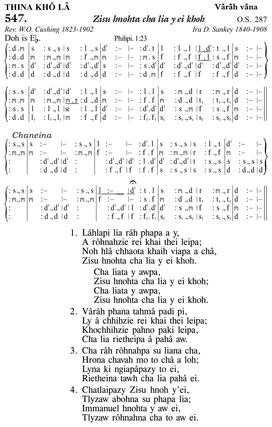 Hymn 547, “Zisu hnohta cha lia y ei khoh”, Edition 11