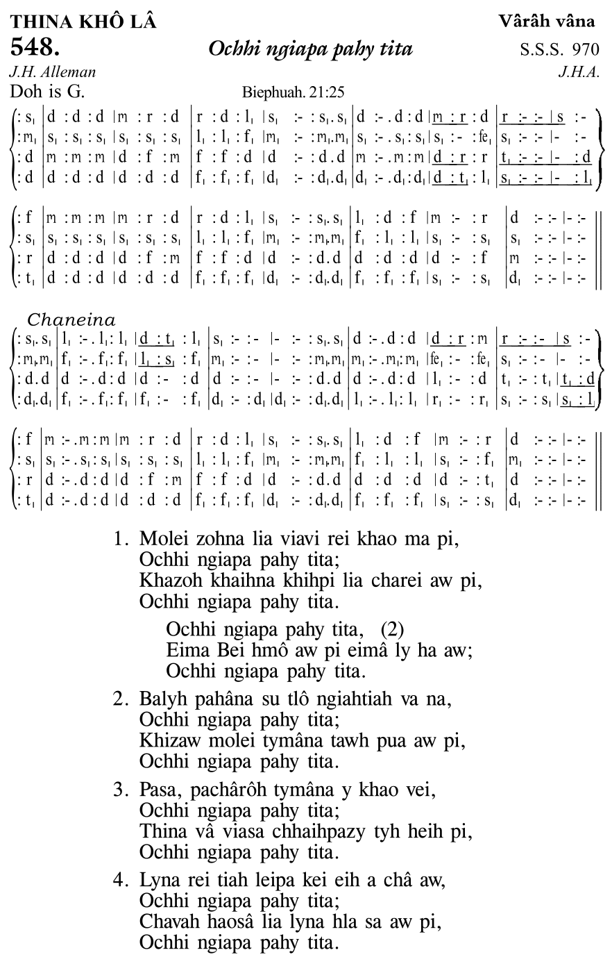 Hymn 548, “Ochhi ngiapa pahy tita”, Edition 11