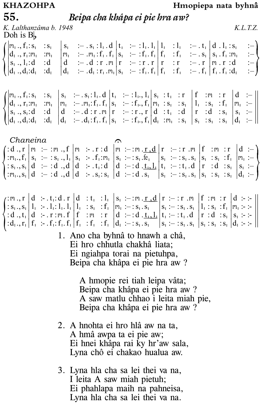 Hymn 55, “Beipa cha khâpa ei pie hra aw?”, Edition 11