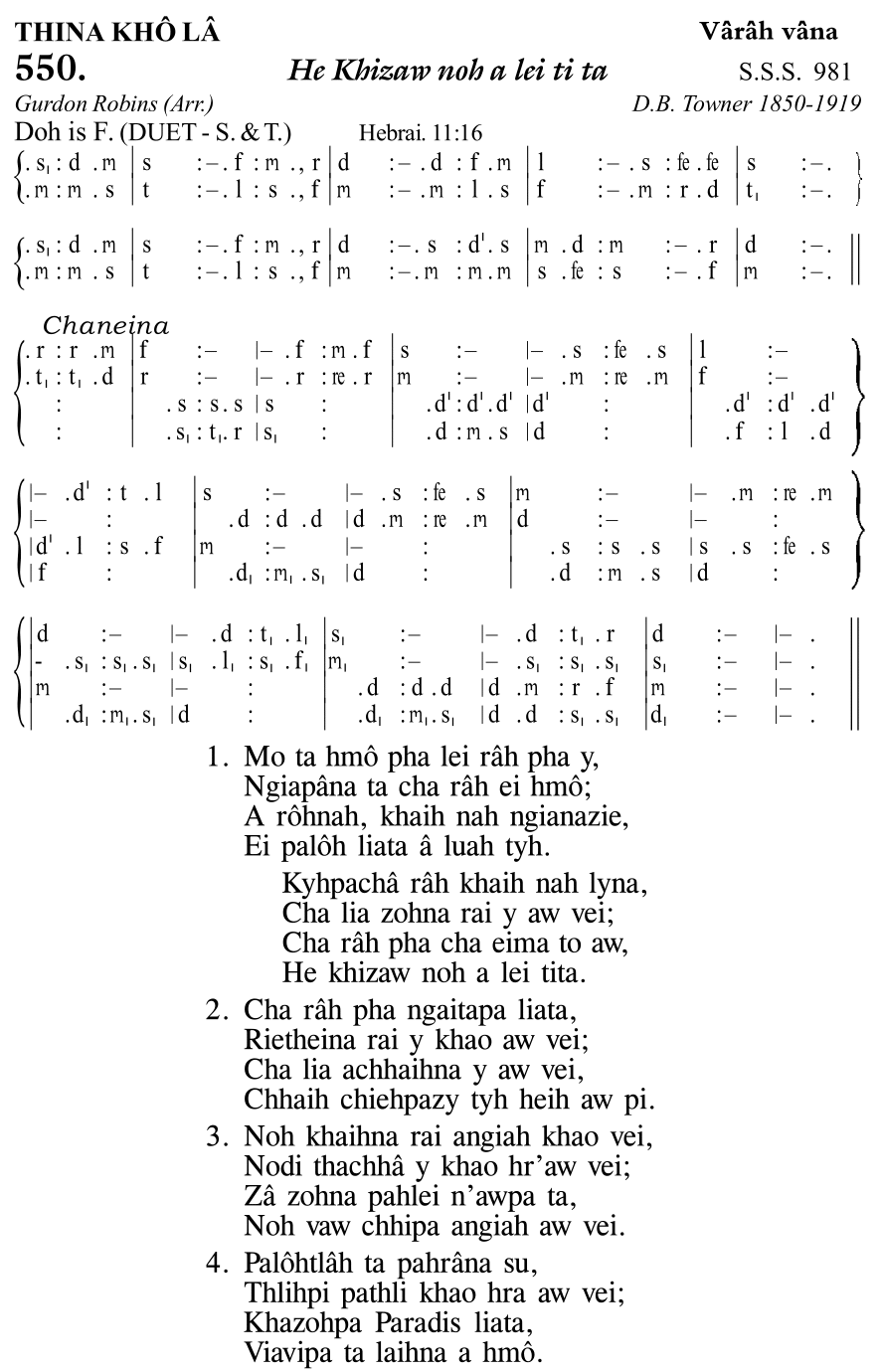 Hymn 550, “He Khizaw noh a lei ti ta”, Edition 11