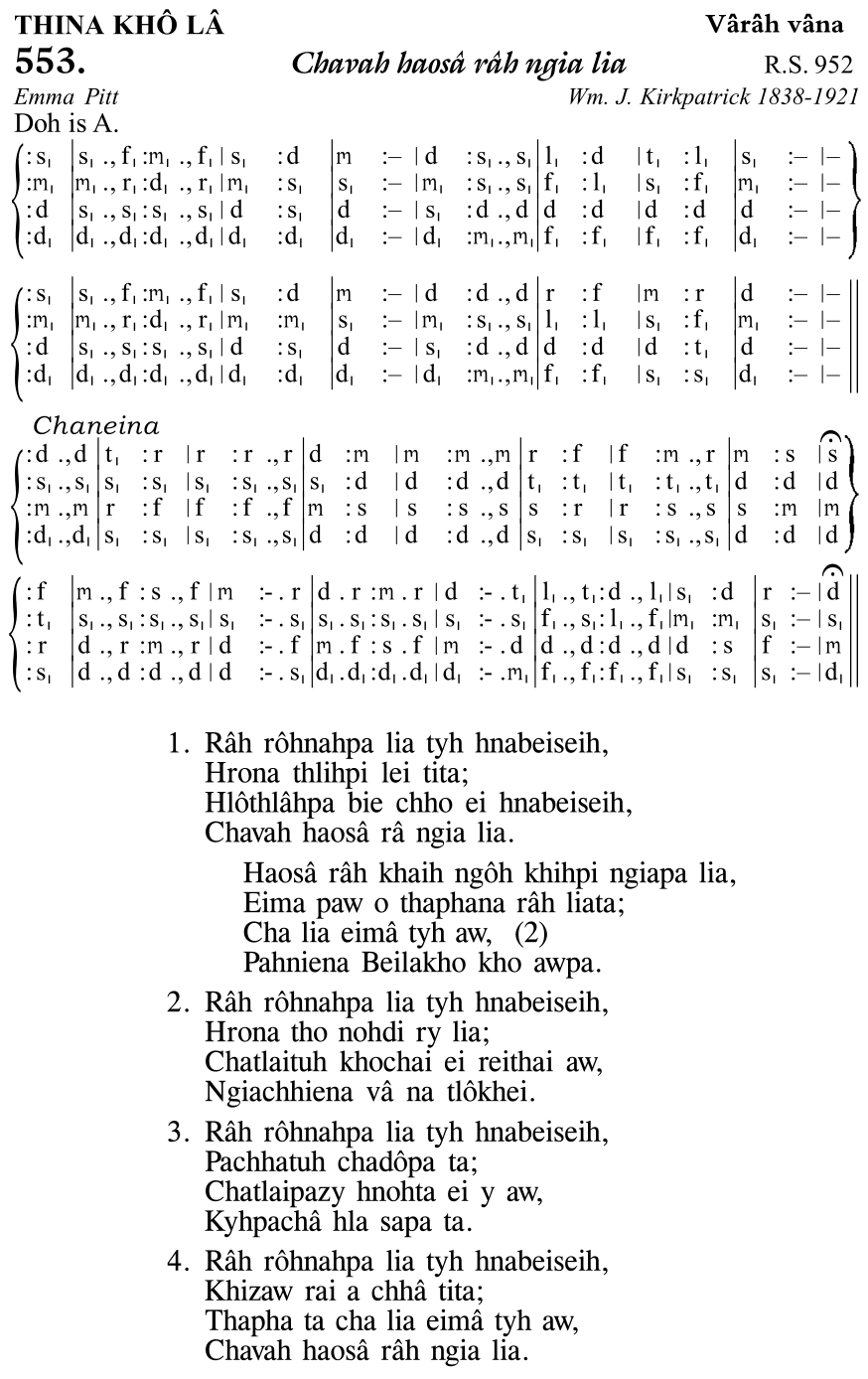Hymn 553, “Chavah haosâ râh ngia lia”, Edition 11