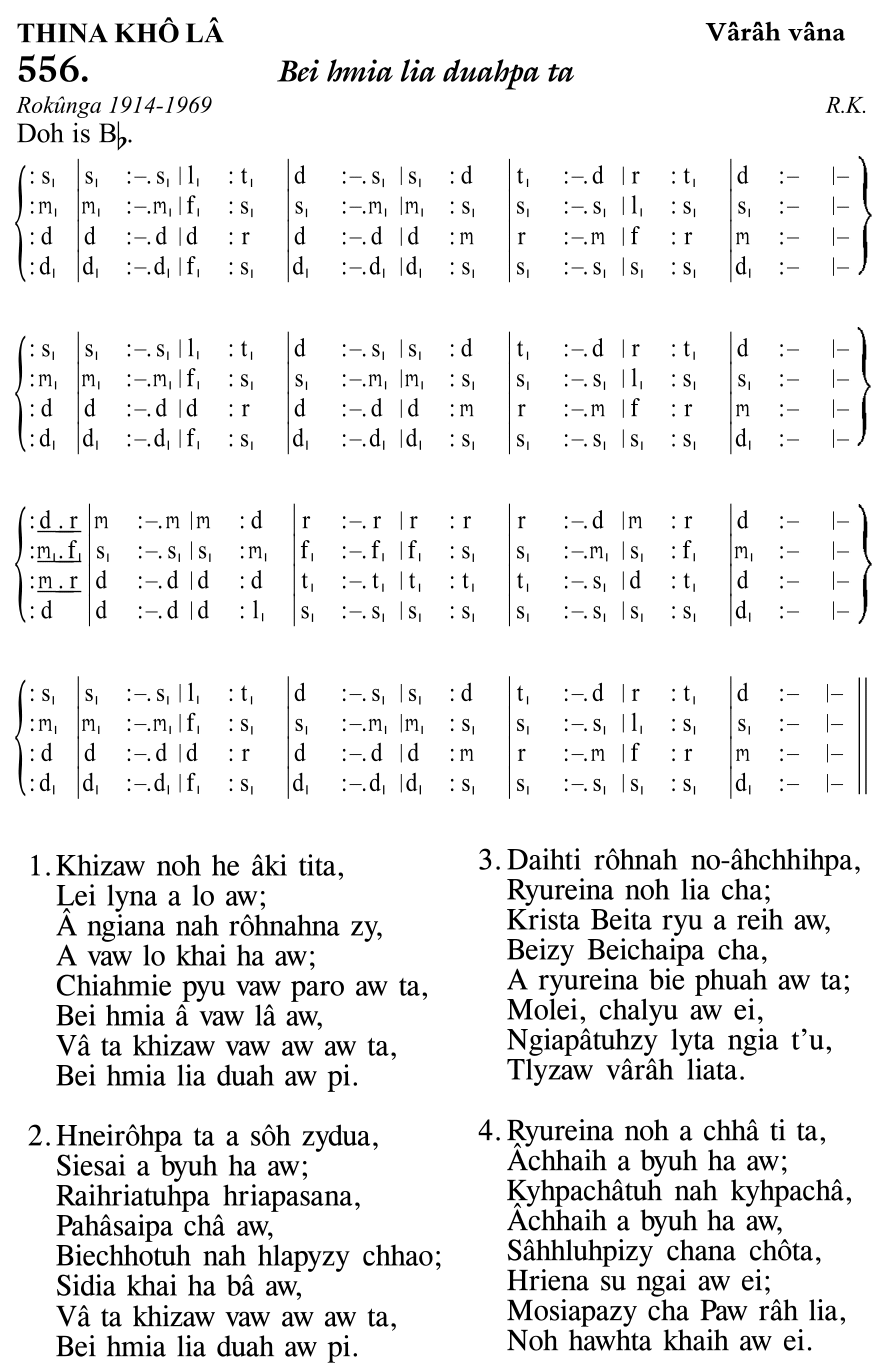 Hymn 556, “Bei hmia lia duahpa ta”, Edition 11