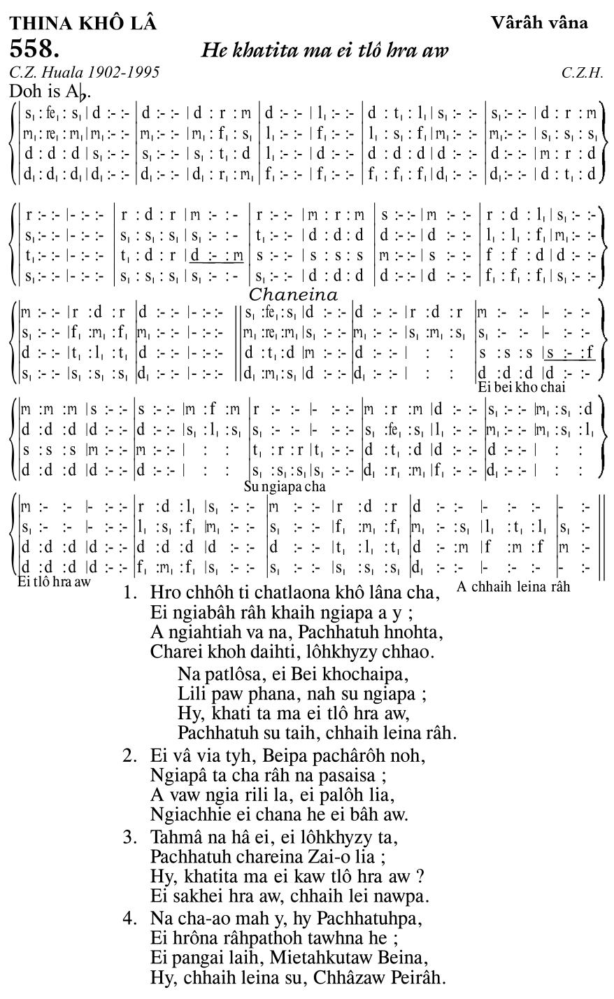 Hymn 558, “He khatita ma ei tlô hra aw”, Edition 11