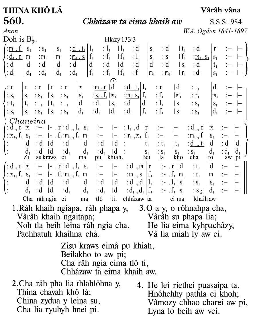 Hymn 560, “Chhâzaw ta eima khaih aw”, Edition 11