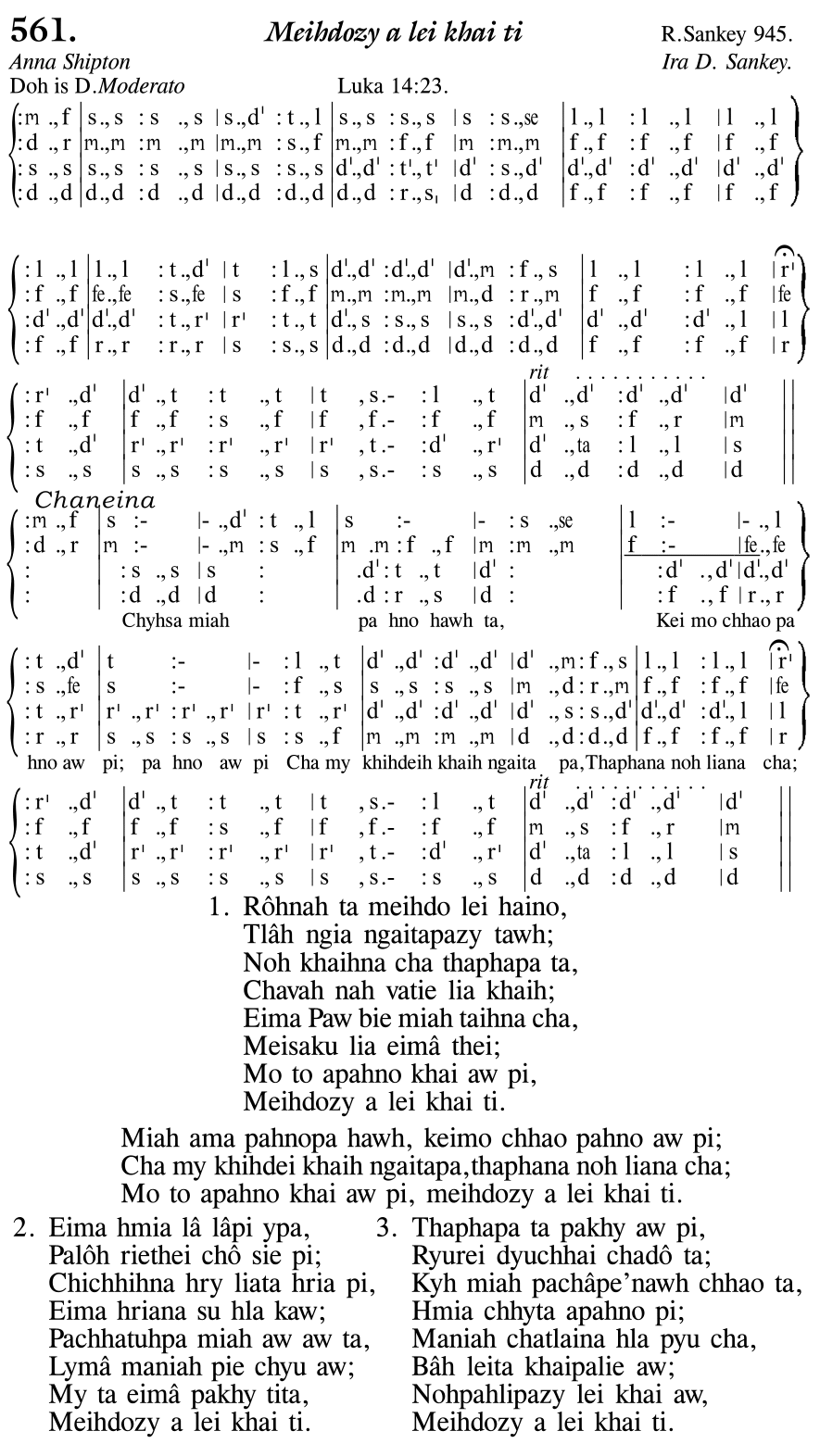 Hymn 561, “Meihdozy a lei khai ti”, Edition 11