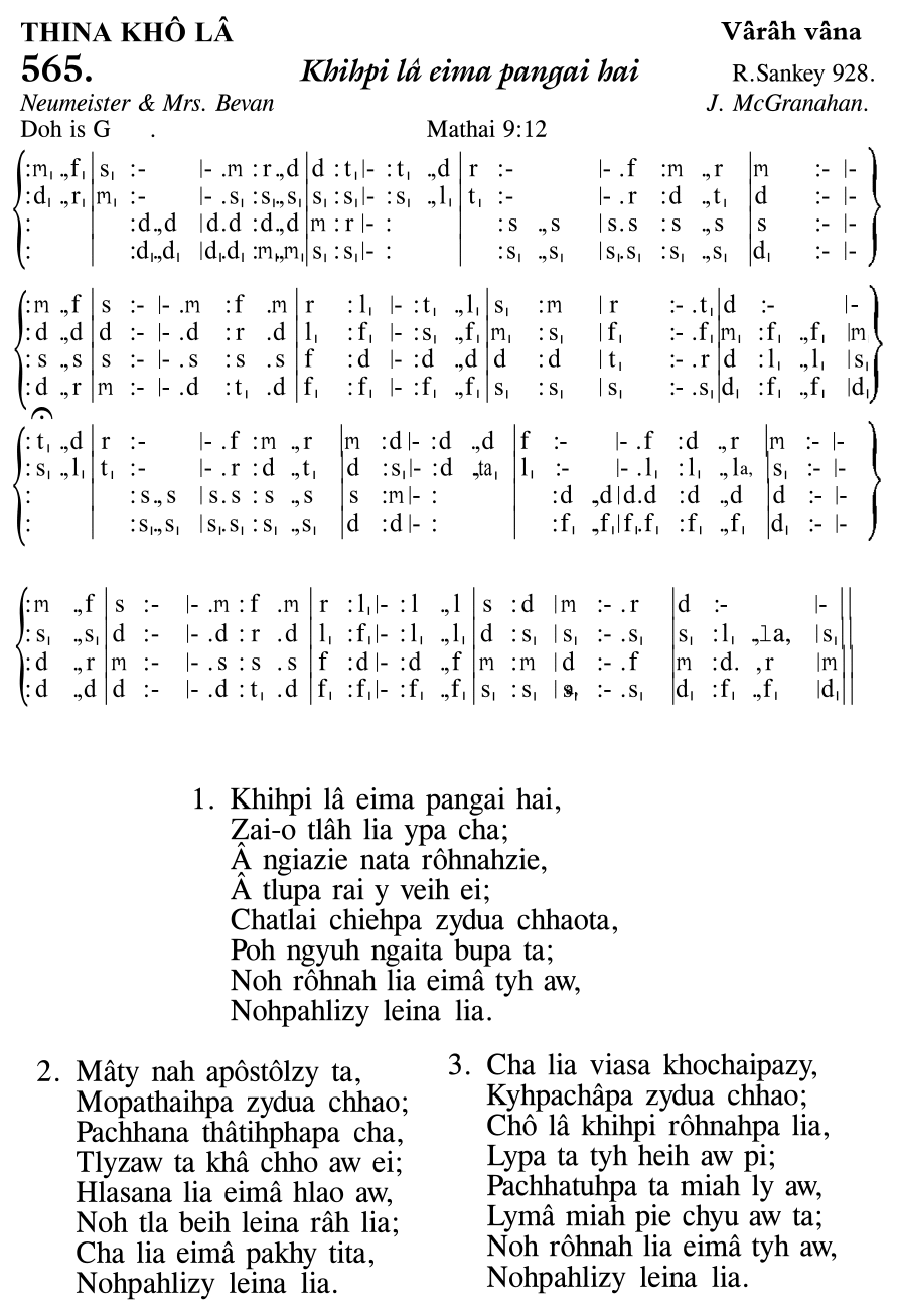 Hymn 565, “Khihpi lâ eima pangai hai”, Edition 11