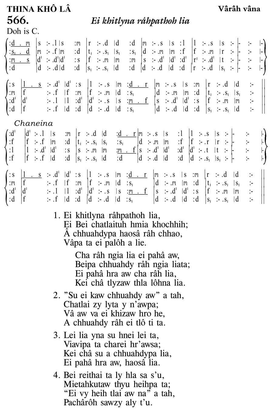 Hymn 566, “Ei khitlyna râhpathoh lia”, Edition 11