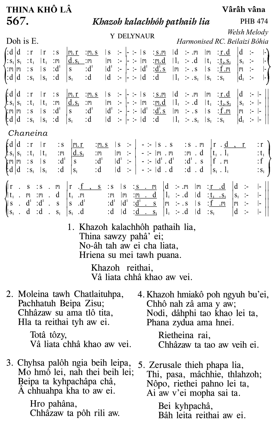 Hymn 567, “Khazoh kalachhôh pathaih lia”, Edition 11