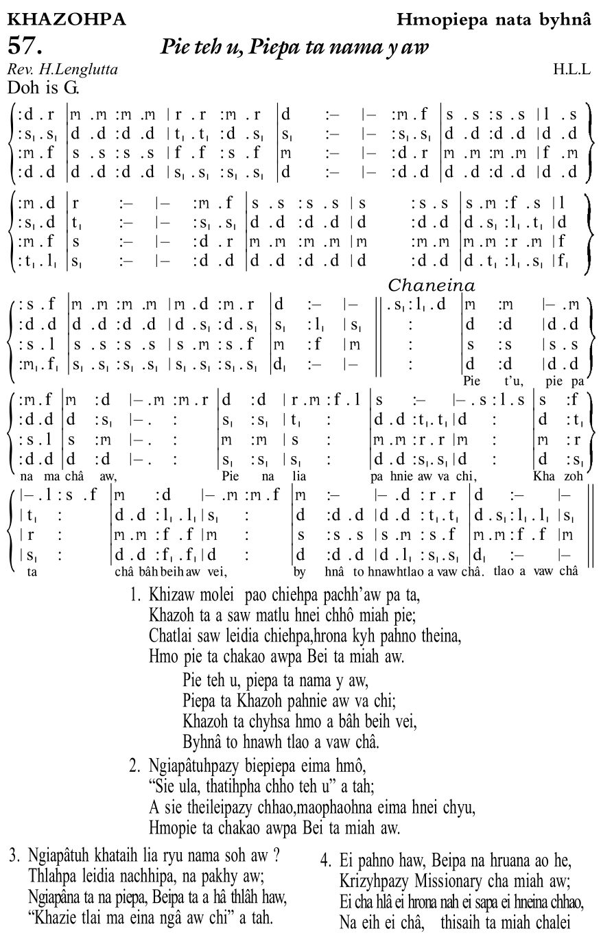 Hymn 57, “Pie teh u, Piepa ta nama y aw”, Edition 11