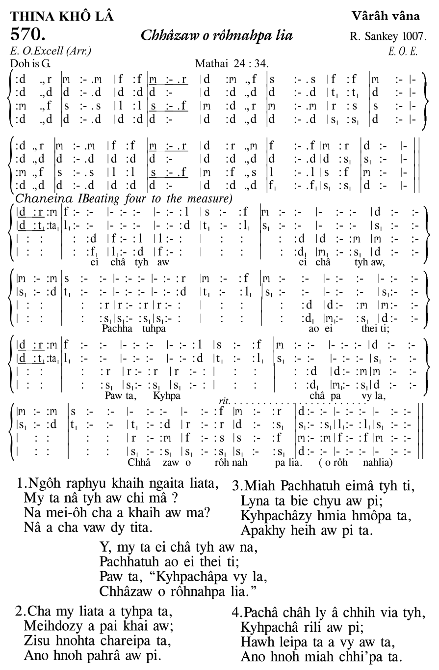Hymn 570, “Chhâzaw o rôhnahpa lia”, Edition 11