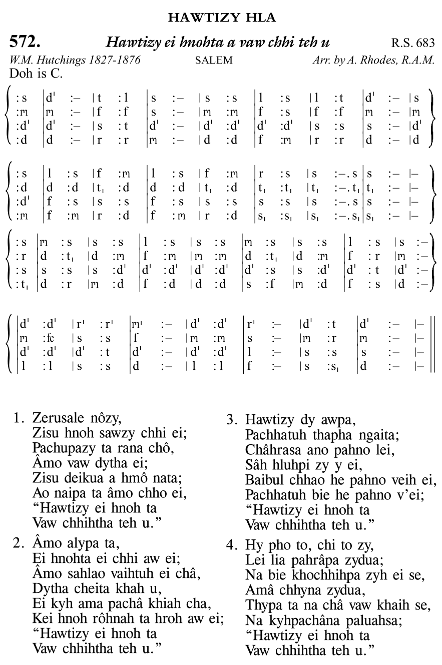 Hymn 572, “Hawtizy ei hnohta a vaw chhi teh u”, Edition 11