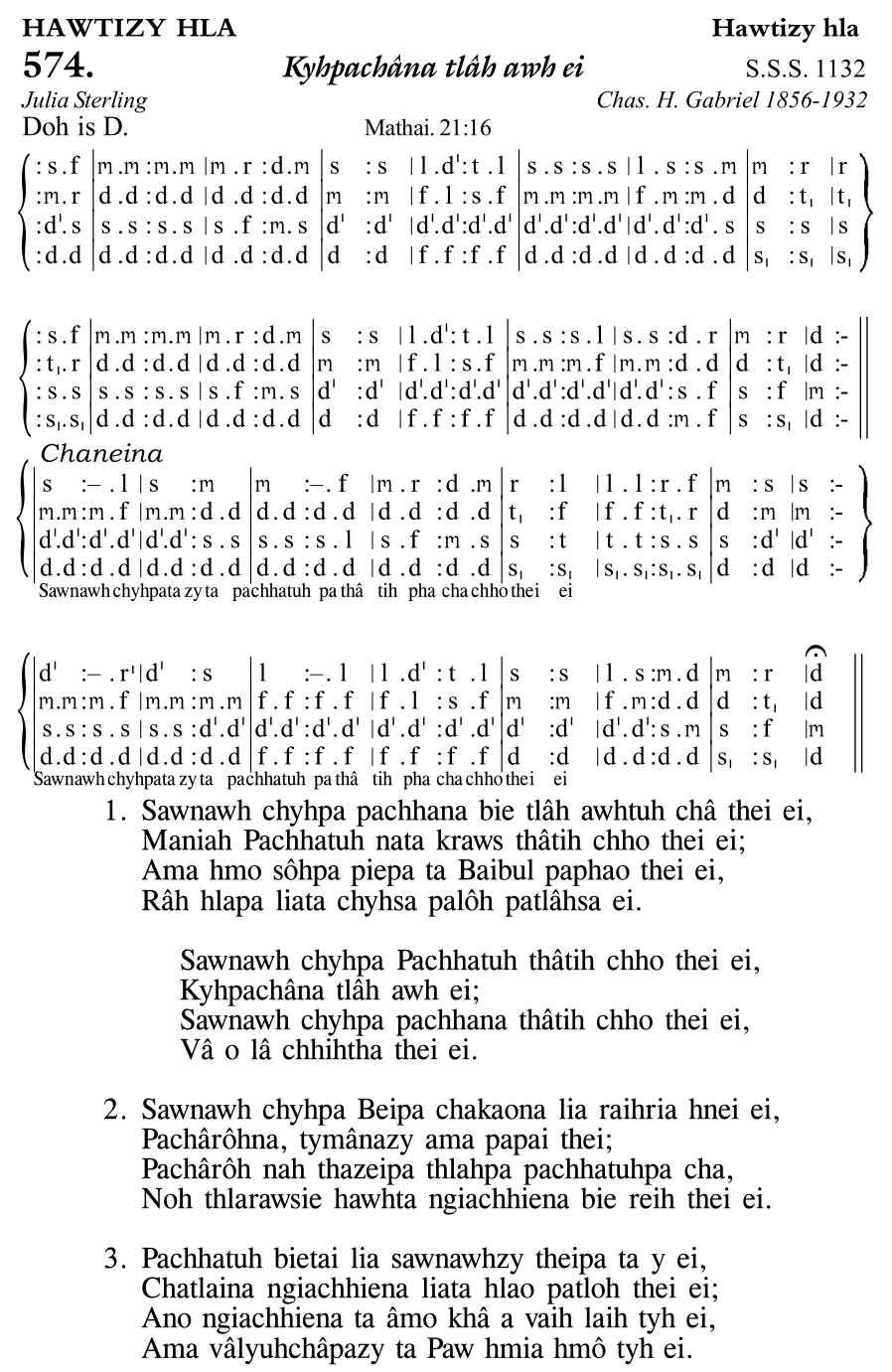 Hymn 574, “Kyhpachâna tlâh awh ei”, Edition 11