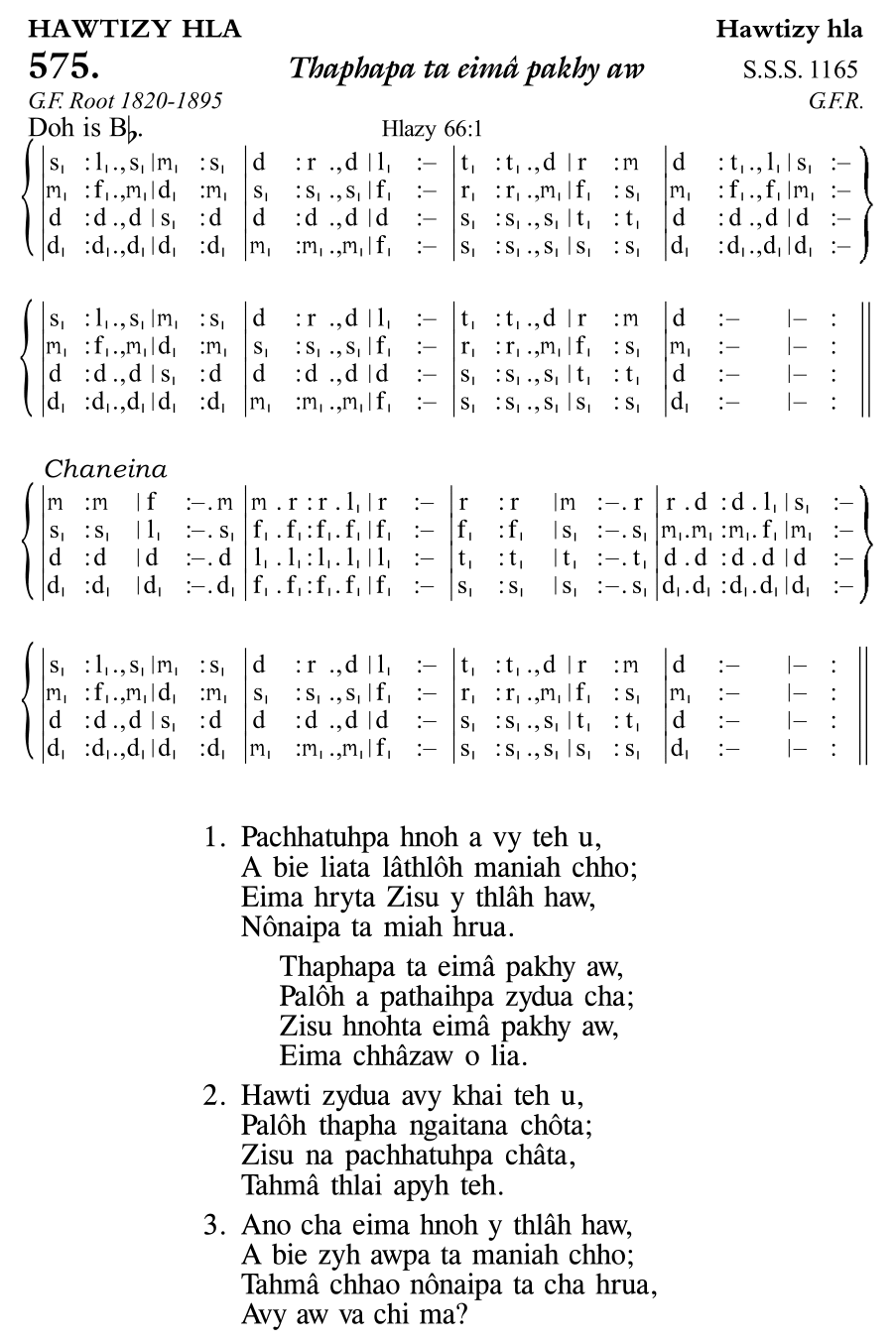 Hymn 575, “Thaphapa ta eimâ pakhy aw”, Edition 11