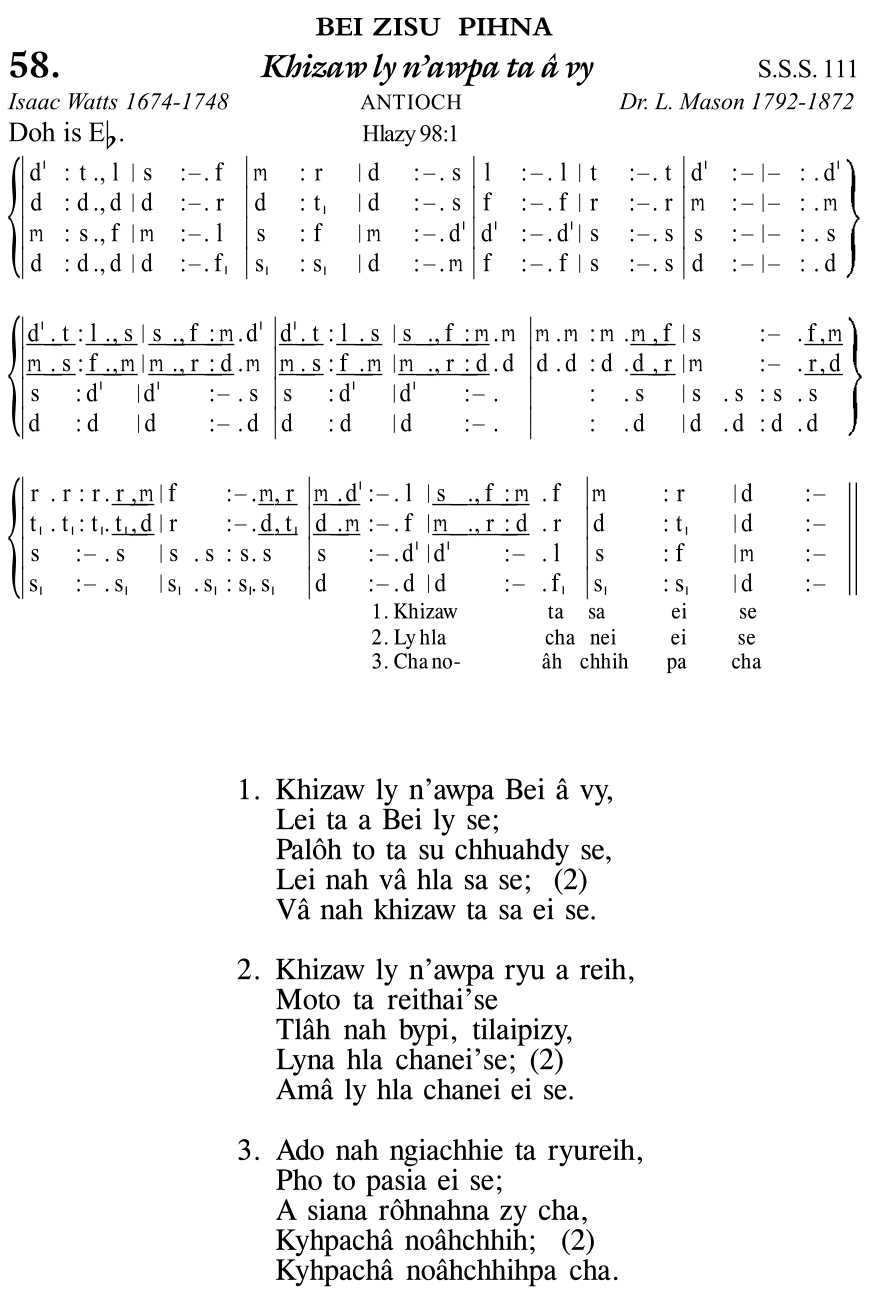 Hymn 58, “Khizaw ly n'awpa ta â vy”, Edition 11