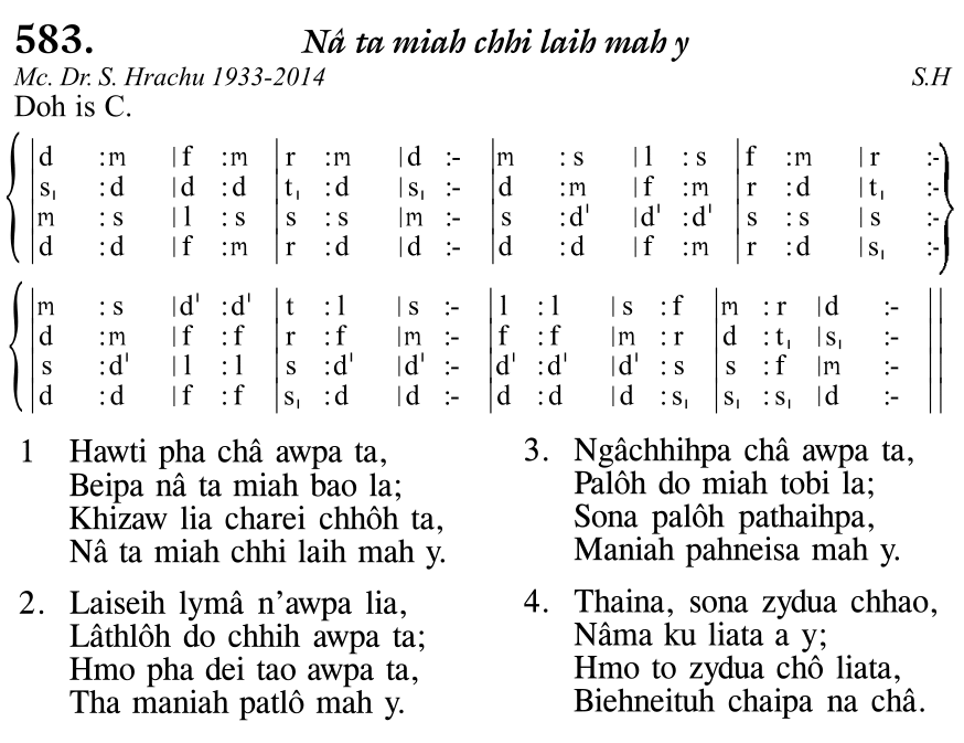 Hymn 583, “Nâ ta miah chhi laih mah y”, Edition 11