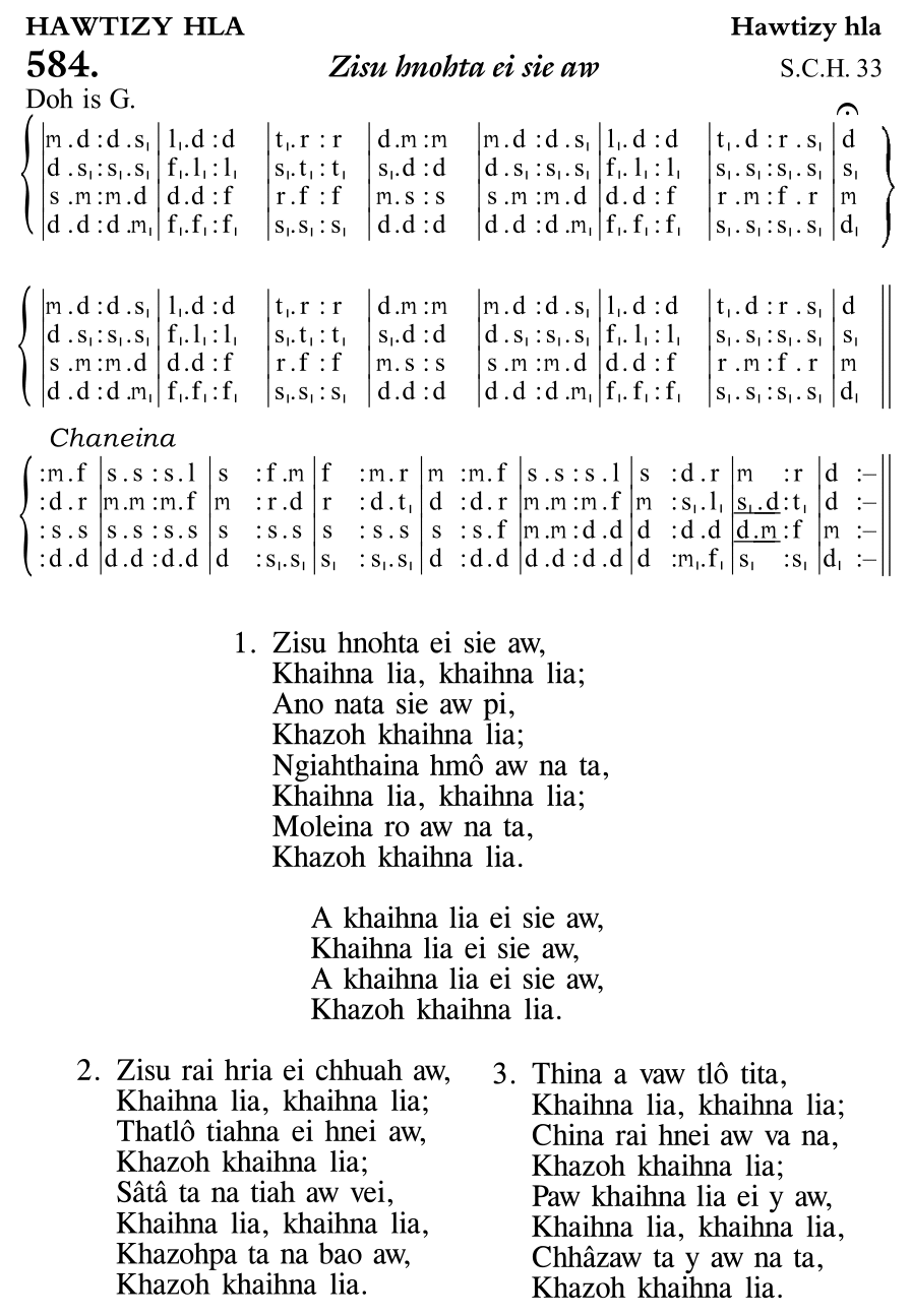 Hymn 584, “Zisu hnohta ei sie aw”, Edition 11