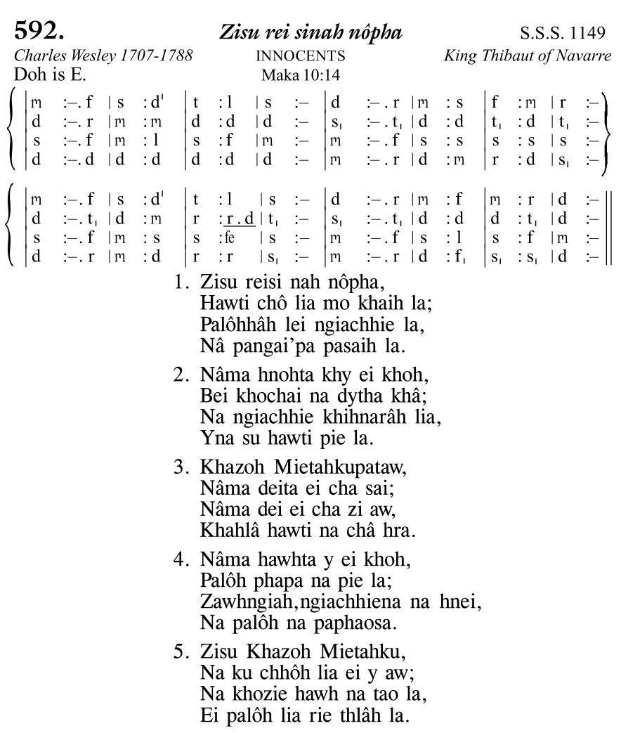 Hymn 592, “Zisu rei sinah nôpha”, Edition 11