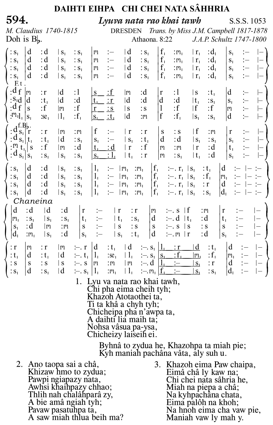Hymn 594, “Lyuva nata rao khai tawh”, Edition 11