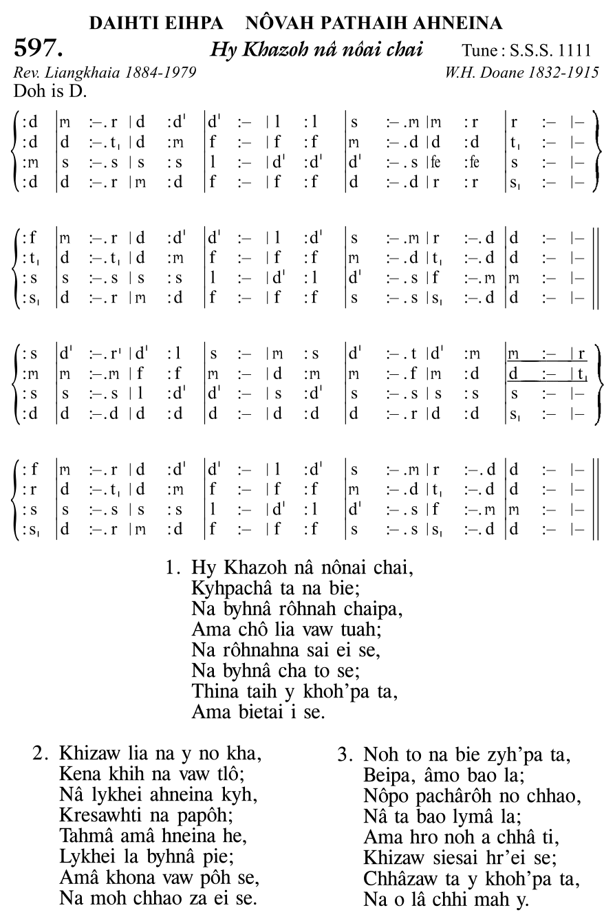 Hymn 597, “Hy Khazoh nâ nôai chai”, Edition 11