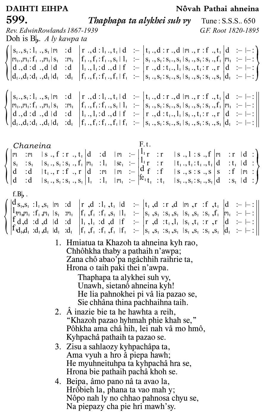 Hymn 599, “Thaphapa ta alykhei suh vy”, Edition 11