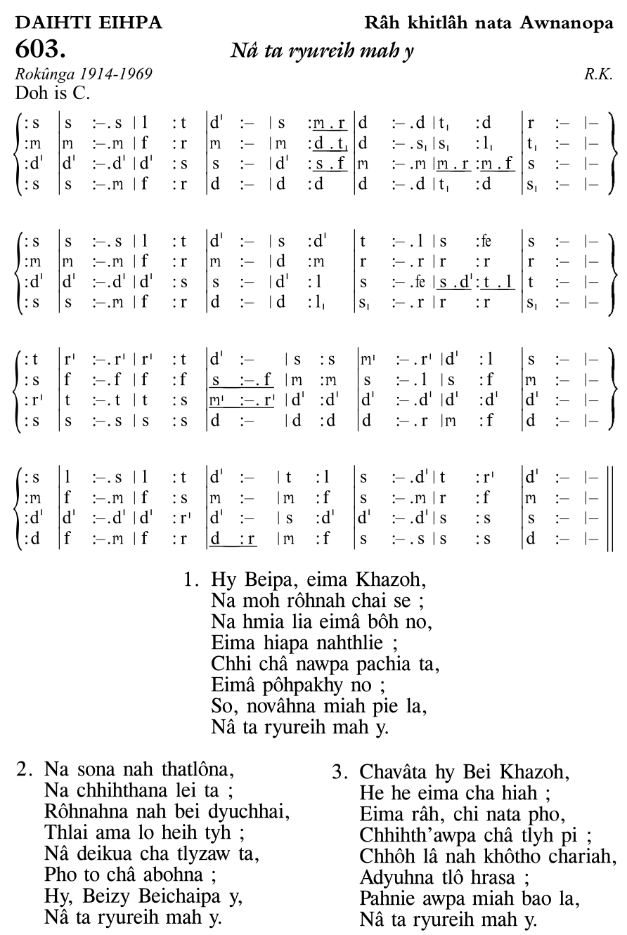 Hymn 603, “Nâ ta ryureih mah y”, Edition 11