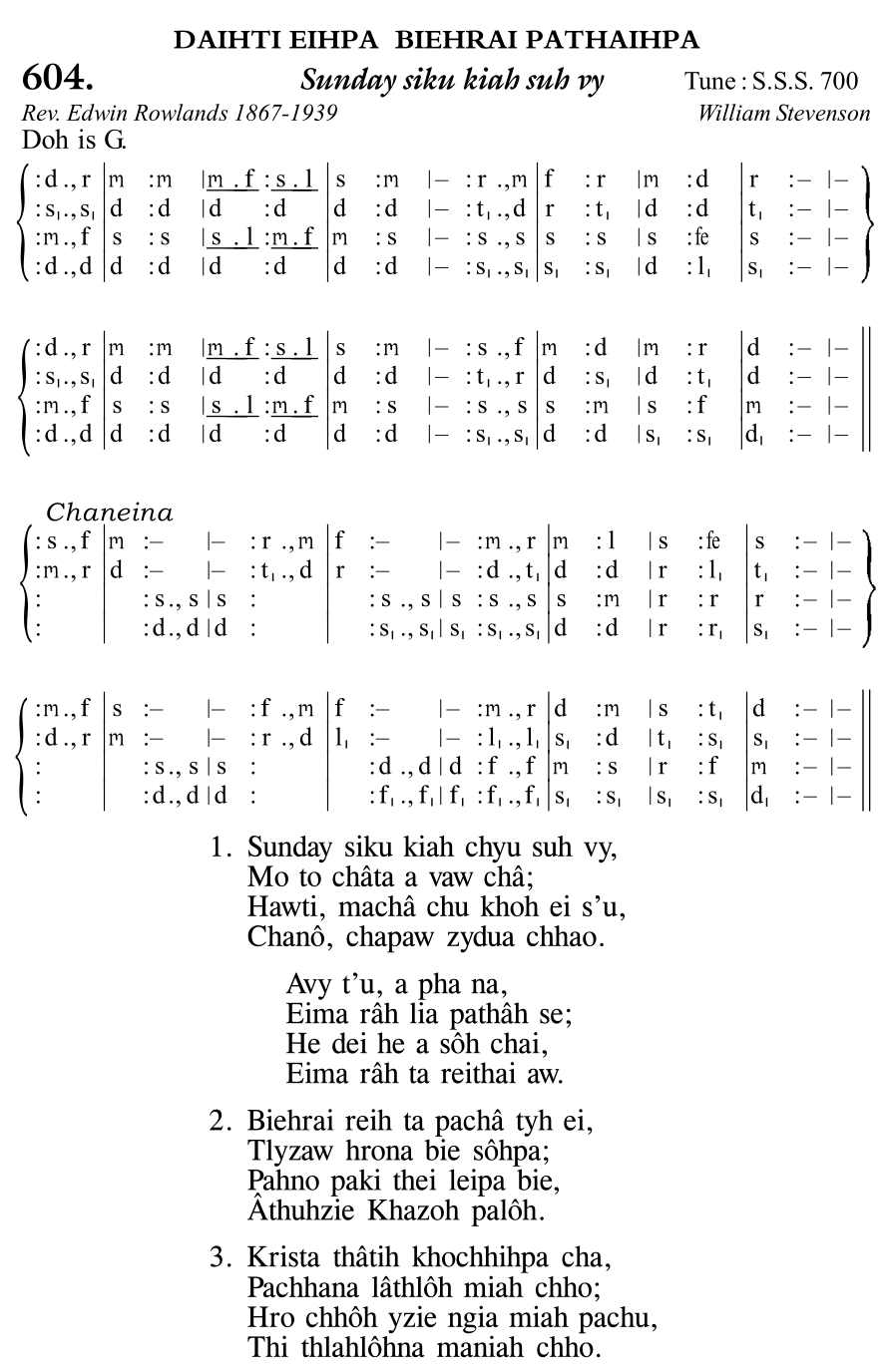 Hymn 604, “Sunday siku kiah suh vy”, Edition 11