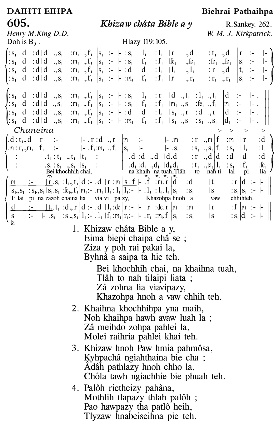 Hymn 605, “Khizaw châta Bible a y”, Edition 11